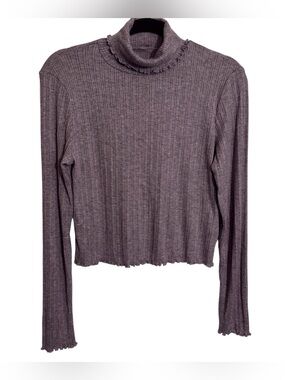 Madewell Size Large Purple Cropped Long Sleeve Turtleneck Top Casual Boho